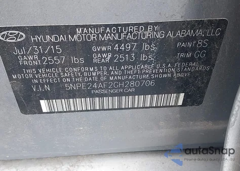 2016 Hyundai Sonata Se из США, поврежденный, VIN 5NPE24AF2GH280706